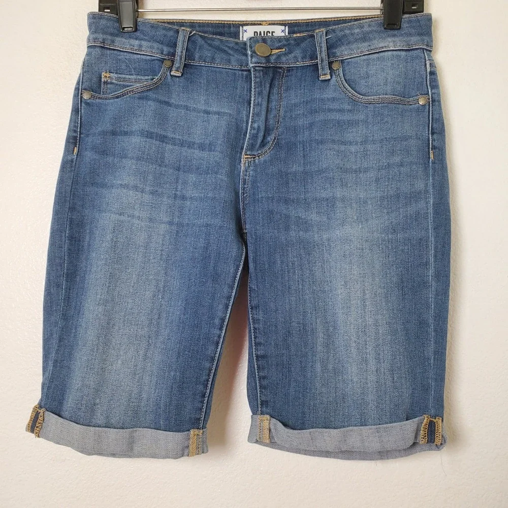 Paige Women's Jax Denim Bermuda Shorts Medium Wash Blue Cuffed Jorts Size‎ 27